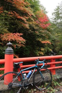 日和田高原の風情ある赤い橋